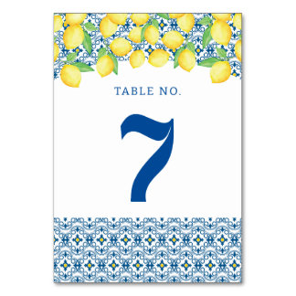 Numéro De Table Carrelage méditerranéen Aquarelle Mariage citron
