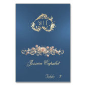 Numéro De Table Carton de placement Rose Scroll & Monogramme de cœ (Par défaut)