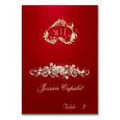 Numéro De Table Carton de placement Rose Scroll & Monogramme de cœ (Par défaut)