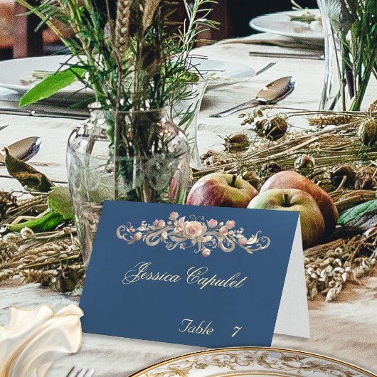 Numéro De Table Carton de placement Rose Scroll & Monogramme de cœ