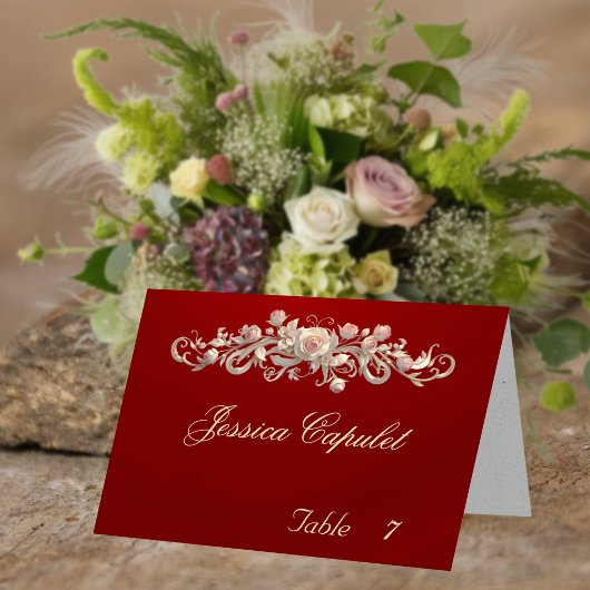 Numéro De Table Carton de placement Rose Scroll & Monogramme de cœ