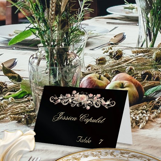 Numéro De Table Carton de table - Rose et monogramme en forme de c
