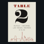 Numéro De Table Casino Las vegas Mariage Skyline<br><div class="desc">Une carte de numéro de table Mariage Las Vegas Casino Skyline moderne et amusante qui ajoutera une touche personnalisée à votre événement à Las Vegas! Ce numéro de table mariage est doté d'un rendu de la ligne d'horizon moderne de Las Vegas, et de police et de texte entièrement personnalisables sur...</div>