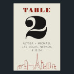Numéro De Table Casino Las vegas Mariage Skyline<br><div class="desc">Une carte de numéro de table Mariage Las Vegas Casino Skyline moderne et amusante qui ajoutera une touche personnalisée à votre événement à Las Vegas! Ce numéro de table mariage est doté d'un rendu de la ligne d'horizon moderne de Las Vegas, et de police et de texte entièrement personnalisables sur...</div>
