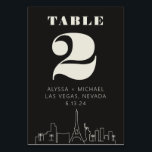 Numéro De Table Casino Las vegas Mariage Skyline<br><div class="desc">Une carte de numéro de table Mariage Las Vegas Casino Skyline moderne et amusante qui ajoutera une touche personnalisée à votre événement à Las Vegas! Ce numéro de table mariage est doté d'un rendu d'esquisse moderne de Las Vegas, ainsi que d'une police et d'un texte entièrement personnalisables sur arrière -...</div>
