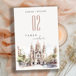 Numéro De Table Cathédrale de Barcelone Espagne Mariage d'aquarell<br><div class="desc">Si vous avez besoin d'une plus grande personnalisation,  n'hésitez pas à m'envoyer un email sur yellowfebstudio@gmail.com. ou un message via Zazzle.</div>
