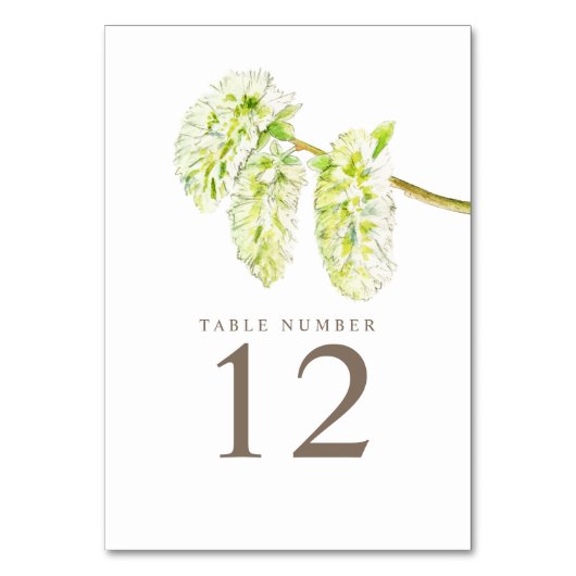 Numéro De Table Catkins de saule vert aquarelle tableau chiffres (Par défaut)