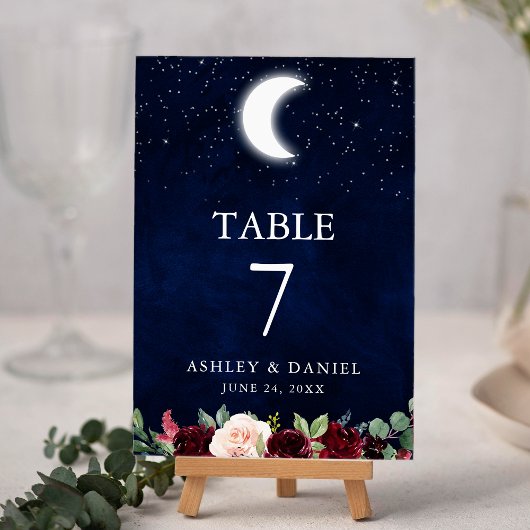 Numéro De Table Céleste Mariage Sky Stars Lune Floral