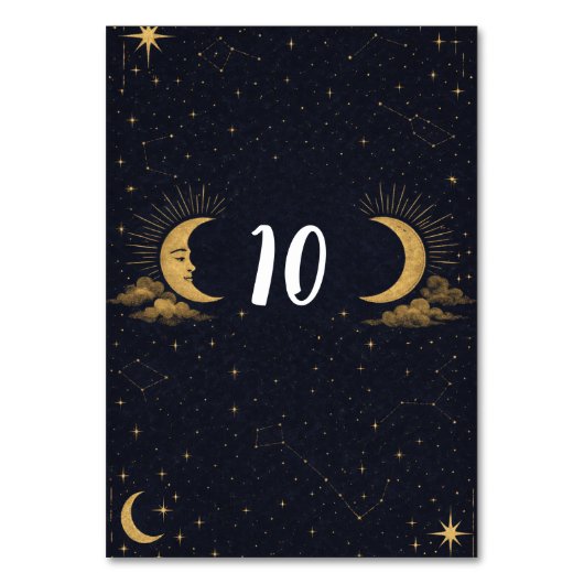 Numéro De Table Celestial Starry Night Gold Moon Table Number (Par défaut)