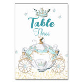 Numéro De Table Cendrillon turquoise et or Princesse Carriage (Dos)