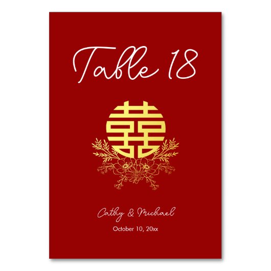 Numéro De Table Cercle double bonheur fleur mariage chinois (Dos)