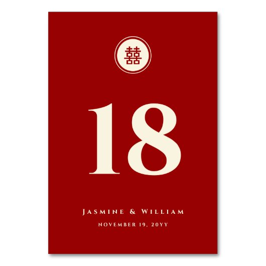 Numéro De Table Cercle rouge double bonheur Mariage chinois modern (Dos)