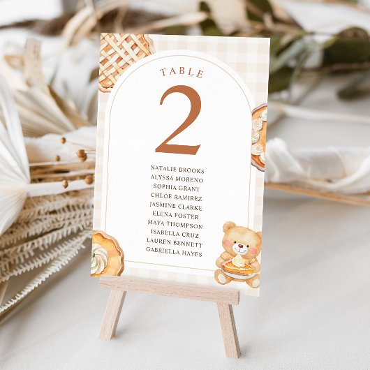 Numéro De Table Cérémonie de Bébé d'Automne Ourson Gingham Mignon