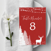 Numéro De Table Cerf Bois Rustique Rouge Hiver
