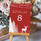 Numéro De Table Cerf Bois Rustique Rouge Hiver