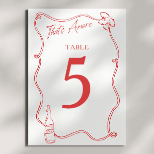 Numéro De Table C'est Amore Whimsical Main tiré Chic Rouge Italien