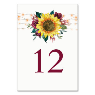 Numéro De Table Chaîne de tournesol illumine Mariage floral rustiq