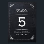 Numéro De Table Chalkboard Rustic Chic Numéros de tableau<br><div class="desc">Cartes de numéro de table chic simple et rustique avec des polices de style vintage et de l'espace pour personnaliser avec les noms de la mariée et du marié et la date du mariage ou autre texte personnalisé. Arrière - plan de texture de tableau de bord imbriqué imprimé. Customisez chaque...</div>
