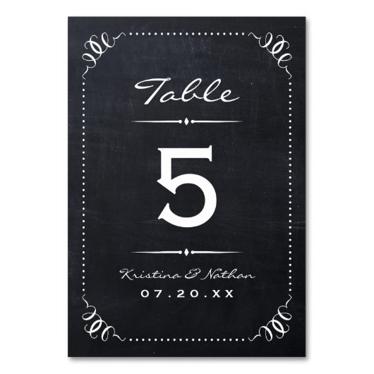 Numéro De Table Chalkboard Rustic Chic Numéros de tableau (Dos)