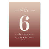 Numéro De Table Champagne & Cinnamon Rouge Ombre Mariage monogramm (Dos)