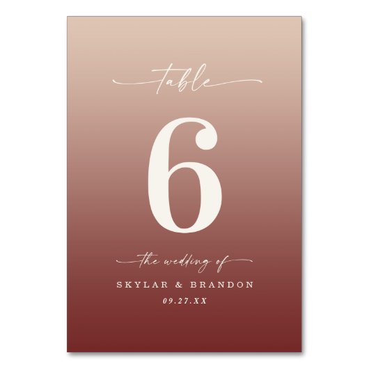 Numéro De Table Champagne & Cinnamon Rouge Ombre Mariage monogramm (Dos)