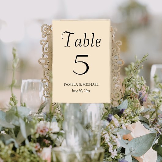 Numéro De Table Champagne Couleur Simple Style Mariage