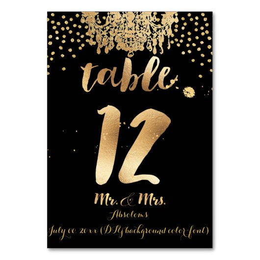 Numéro De Table Chandelier PixDezines/Faux Gold/Table 12 (Dos)