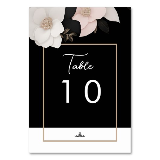 Numéro De Table Chanel noir et blanc bijou mariage floral (Par défaut)