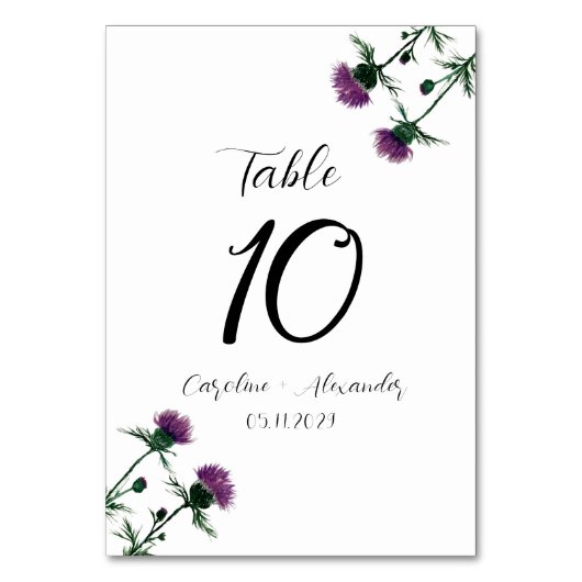 Numéro De Table Chardon violet Floral écossais Rustique Mariage (Par défaut)