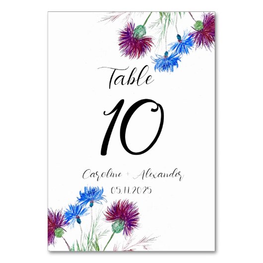 Numéro De Table Chardon violet Floral écossais Rustique Mariage (Par défaut)