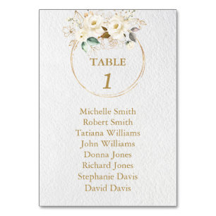 Numéro De Table Charme Blanc Fleurs d'or Baptême Plan de siège