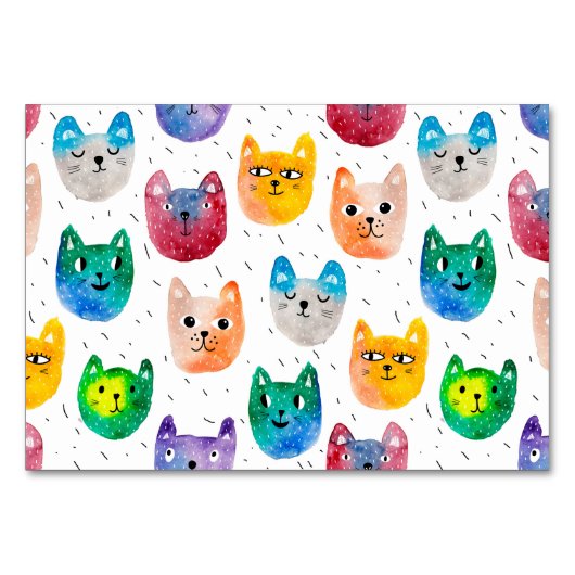 Numéro De Table Chats et amis à l'aquarelle (Devant)