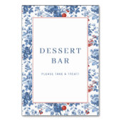 Numéro De Table Cheerful Blue Floral Dessert Bar Sign (Dos)