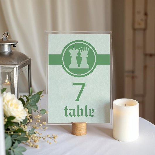 Numéro De Table Chess King and Queen Wedding Table Card, Green