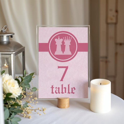 Numéro De Table Chess King and Queen Wedding Table Card, Pink