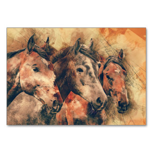 Numéro De Table Chevaux Peinture d'aquarelle artistique