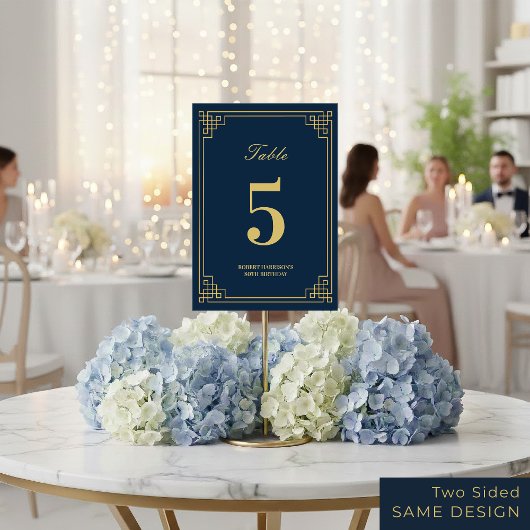 Numéro de table Chic Bleu Nuit Or 80e Anniversaire