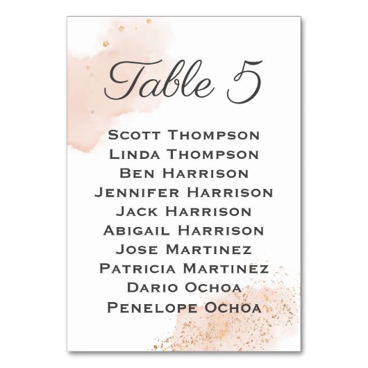 Numéro De Table Chic Blush Aquarelle Or Plaques de siège graphique (Par défaut)