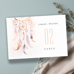 Numéro De Table Chic Boho Feather Dreamcatcher Watercolor Mariage