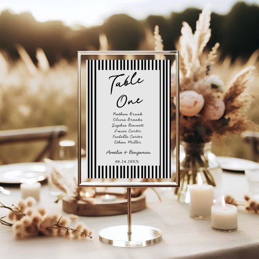 Numéro De Table Chic Bow Minimalist Stripe Black White wedding