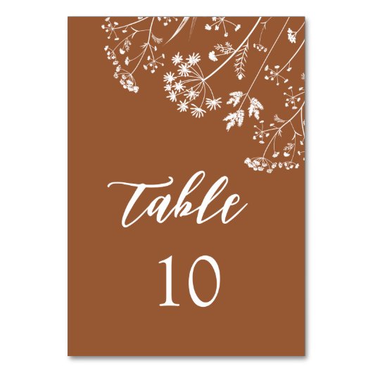 Numéro De Table Chic Burnt Orange Fleurs sauvages Mariage en terre (Dos)