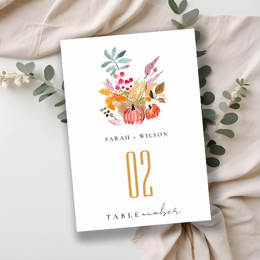 Numéro De Table Chic Citrouille de récolte d'automne Mariage d'aqu