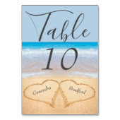 Numéro De Table Chic Dusty Blue Beach Mariage 2 Coeurs dans le sab (Dos)
