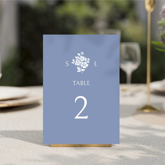 Numéro De Table Chic Dusty Blue Moderne Floral Mariage