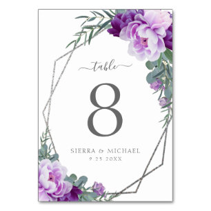 Numéro De Table Chic Elegant Floral Purple & Silver Mariage
