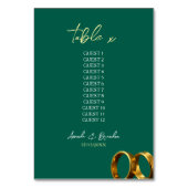 Numéro De Table Chic Emerald Green Gold Rings Mariage (Dos)