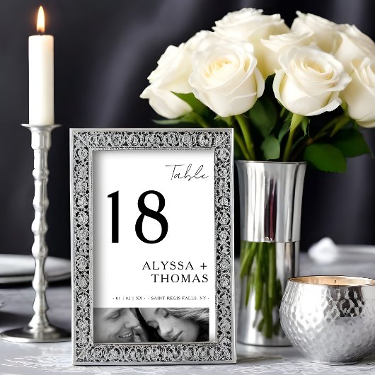 Numéro De Table Chic Extra Minimalist Black & White Photo Wedding 