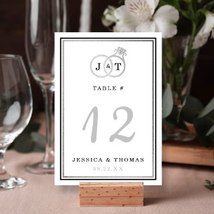 Numéro De Table Chic Faux Argent Huile Monogramme Mariage Cercles
