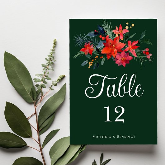 Numéro De Table Chic Green Poinsettia Floral Mariage de vacances