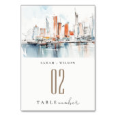 Numéro De Table Chic Miami Floride Skyline Mariage d'aquarelle (Dos)
